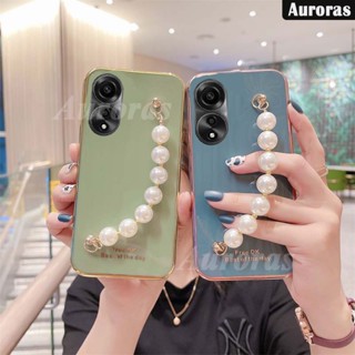 เคสโทรศัพท์มือถือแบบนิ่ม ใส กันกระแทก พร้อมสายคล้อง ประดับมุก สําหรับ OPPO A78 NFC 4G A58 5G A58 5G A78 NFC 4G