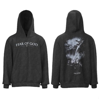 เสื้อกันหนาว มีฮู้ด พิมพ์ลายดาบศักดิ์สิทธิ์ FEAR OF GOD Worn Wash VINTAGE แฟชั่นคู่รัก