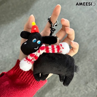 Ameesi จี้ตุ๊กตาสุนัขน่ารัก ผ้ากํามะหยี่ขนนิ่ม สีดํา สําหรับแขวนกระเป๋าเป้สะพายหลัง ผ้าพันคอ หมวก ของขวัญคริสต์มาส