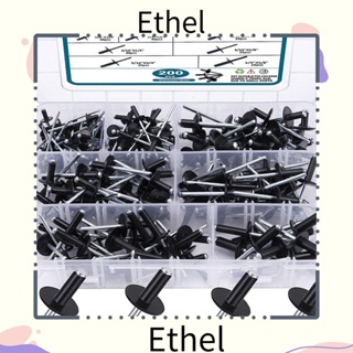 Ethel1 ชุดหมุดย้ํามู่ลี่ หน้าแปลน ขนาดใหญ่ 1/8 นิ้ว 3/16 นิ้ว 1/4 นิ้ว 200 ชิ้น สําหรับโลหะ สีดํา