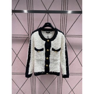 P83Q BALMAIN 2023 Gold button decorative color matching texture fabric long sleeve knitted cardigan