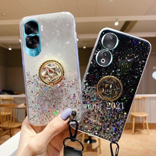 พร้อมส่ง ใหม่ เคสโทรศัพท์มือถือนิ่ม ปิดด้านหลัง ลายกลิตเตอร์ ประดับพลอยเทียม พร้อมขาตั้ง สําหรับ Honor90 Honor 70 90 Lite 5G 2023 Honor 90 Lite