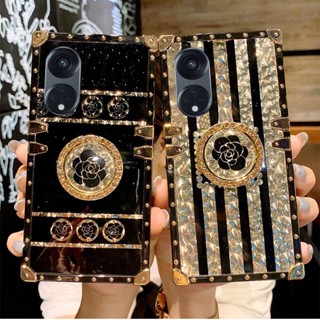 เคสโทรศัพท์มือถือแบบนิ่ม TPU กันกระแทก ลายตาราง พร้อมแหวนขาตั้ง ระยิบระยับ สําหรับ OPPO A96 A77 A76 A57 4G 2022