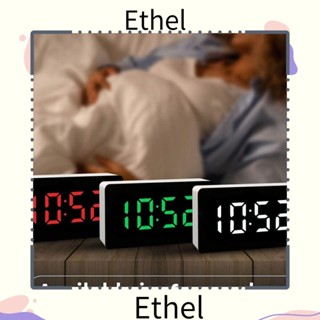 Ethel1 นาฬิกาปลุกดิจิทัล มีกระจกตั้งโต๊ะ มีไฟ LED ใช้แบตเตอรี่ สําหรับเด็ก