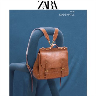 Zara กระเป๋าเป้สะพายหลัง สะพายข้าง หนังแว็กซ์น้ํามัน ขนาดเล็ก สไตล์อังกฤษ