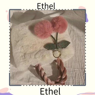 Ethel1 กระเป๋าถือ กระเป๋าสะพายไหล่ ผ้ากํามะหยี่ขนนิ่ม ลายเชอร์รี่น่ารัก สีชมพู