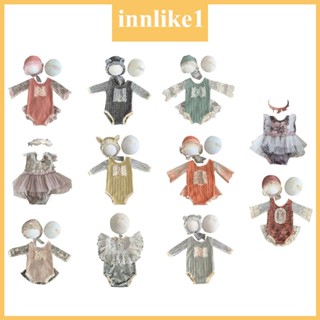 Innlike1 ชุดจั๊มสูทรอมเปอร์ รอมเปอร์ แขนยาว ผ้าลูกไม้ ยืดหยุ่น สไตล์เจ้าหญิง หรูหรา สําหรับเด็กทารกแรกเกิด