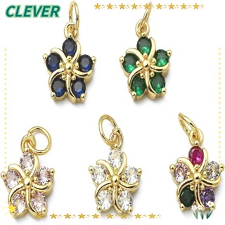 Clever จี้ดอกไม้ สีม่วงอ่อน สีขาว สีดํา สีเขียว สีฟ้าทะเลสาบ สีแดงกุหลาบ ทองเหลือง และเพทายลูกบาศก์ สีทองแท้ เครื่องประดับ