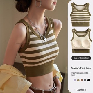 เสื้อครอปท็อป คอกลม เสริมฟองน้ํา พรีเมี่ยม สําหรับผู้หญิง