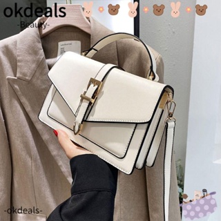 Okdeals กระเป๋าสะพายไหล่ สะพายข้าง หนัง PU สีพื้น เรียบง่าย สําหรับผู้หญิง