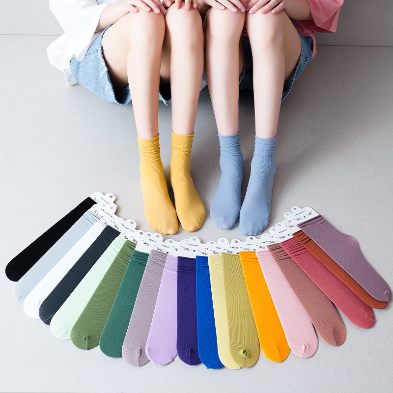 สินค้าใหม่ ถุงเท้าผ้าฝ้าย สีพื้น สไตล์ญี่ปุ่น สําหรับผู้หญิง