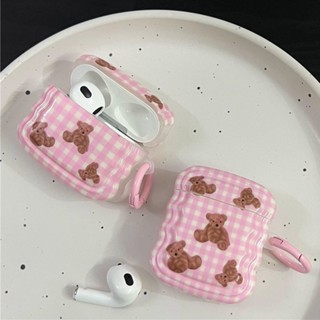 Ins เคสหูฟัง แบบนิ่ม ลายตาราง หมี สีชมพู สําหรับ Airpods 1 2 3 Apple Airpod Pro 2