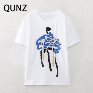 Qunz เสื้อคอกลม พิมพ์ลาย ทรงหลวม 3453