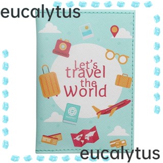 Eucalytus1 ปกหนังสือเดินทาง หนัง PU ทัวร์รอบแผนที่โลก คลิปหนังสือเดินทาง สร้างสรรค์ อุปกรณ์เสริม สําหรับเดินทาง