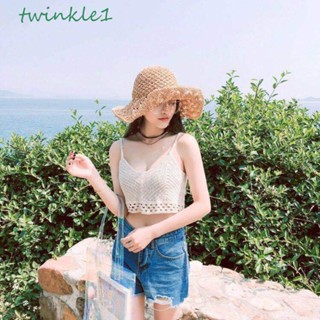 Twinkle1 เสื้อครอปท็อปแขนกุดลําลอง ผ้าถักโครเชต์ แฟชั่นฤดูร้อน สําหรับผู้หญิง