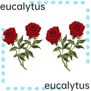 Eucalytus1 แผ่นผ้าโพลีเอสเตอร์ ปักลายดอกไม้ ดอกกุหลาบ สีเขียว DIY สําหรับกระเป๋าเป้สะพายหลัง