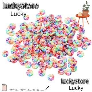 Lucky ลูกปัดดินโพลิเมอร์ ทรงกลมแบน แบน 6 มม. สีรุ้ง สําหรับทําเครื่องประดับ สร้อยคอ DIY 2000 ชิ้น