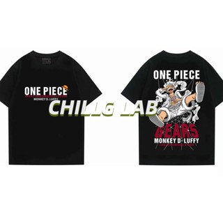 CHILLG LAB เสื้อยืดผู้ชายสไตล์ใหม่การเดินทางระเบิด One Piece ญี่ปุ่นอินเทรนด์แบรนด์แอนิเมชั่นอุปกรณ์ต่อพ่วง Nika Luffy แขนสั้นฤดูร้อนคู่รุ่น