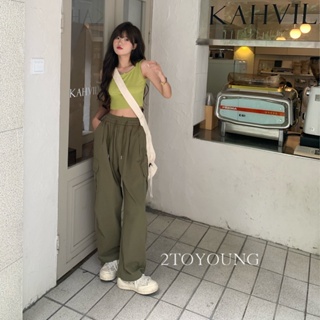 2TOYOUNG  กางเกงขายาว คาร์โก้ กางเกง เชือกอเมริกันคลาสิค Cargo pants 2023 NEW AG081022 Korean Style รุ่นใหม่ Unique ทันสมัย A90M04L 36Z230909