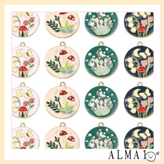 Alma สร้อยข้อมือ จี้รูปเห็ด ดอกไม้ ผีเสื้อ ทรงกลม แบน ขนาด 25*28 มม. 4 แบบ คละสี สําหรับพวงกุญแจ