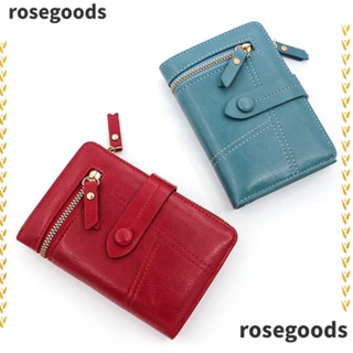 Rosegoods1 กระเป๋าสตางค์ ใบสั้น หนัง PU นิ่ม ความจุขนาดใหญ่ เรียบง่าย สะดวกสบาย สําหรับใส่เหรียญ บัตร ผู้หญิง