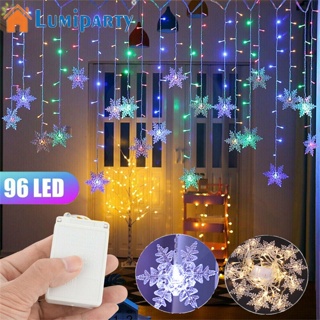 Lumiparty สายไฟหิ่งห้อย Led 96 ดวง ลายเกล็ดหิมะ 8 โหมด กันน้ํา สําหรับตกแต่งหน้าต่าง คริสต์มาส