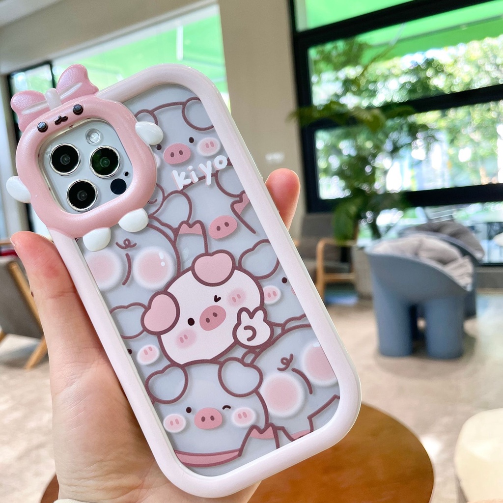 หมูการ์ตูนรูปแบบมอนสเตอร์โบว์นุ่มสำหรับ IPhone 11 12 13 14 Pro Max 6s 7 8 Plus XS Max XS SE 2020 ป้องกัน
