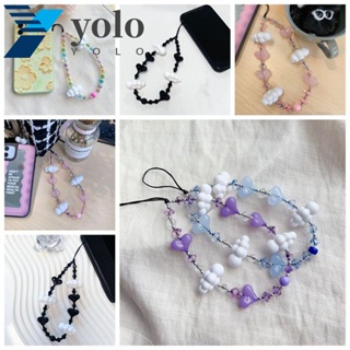 Yolo สายโซ่คล้องโทรศัพท์มือถือ ประดับลูกปัดอะคริลิค ป้องกันการสูญหาย ลายก้อนเมฆ หลากสีสัน แฟชั่นสําหรับผู้หญิง