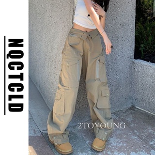 2TOYOUNG  กางเกงขายาว คาร์โก้ กางเกง เชือกอเมริกันคลาสิค Cargo pants 2023 NEW AG081024 Korean Style พิเศษ ins Chic ES220368 36Z230909