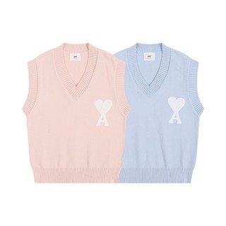 Fashion AM58I เสื้อคาร์ดิแกนลําลอง คอวี แขนกุด ปักลายหัวใจ สีขาว สําหรับผู้ชาย และผู้หญิง