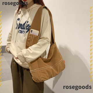 Rosegoods1 กระเป๋าช้อปปิ้ง กระเป๋าสะพายไหล่ ผ้าแคนวาส น้ําหนักเบา จุของได้เยอะ สีพื้น