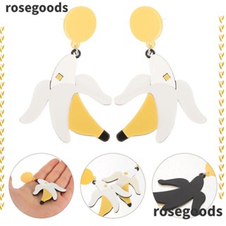 Rosegoods1 ต่างหูห่วงเรซิ่น รูปมะนาว มะเขือยาว กล้วย แฟชั่น สําหรับกลางแจ้ง