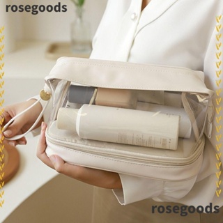 Rosegoods1 กระเป๋าเครื่องสําอาง หนัง PU แบบใส มีซิป สองชั้น จุของได้เยอะ สําหรับผู้หญิง