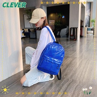 Clever กระเป๋าเป้สะพายหลัง ผ้าฝ้าย หนัง สีพื้น ความจุขนาดใหญ่ เรียบง่าย สําหรับนักเรียน