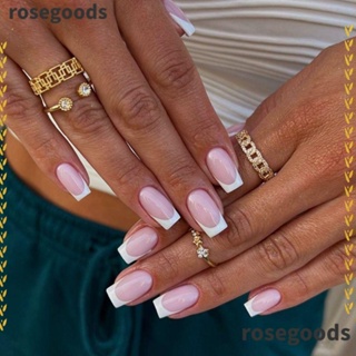 Rosegoods1 เล็บปลอมแฟชั่น ทรงสี่เหลี่ยม ยาว ถอดออกได้ สีฟ้า สไตล์ฝรั่งเศส DIY