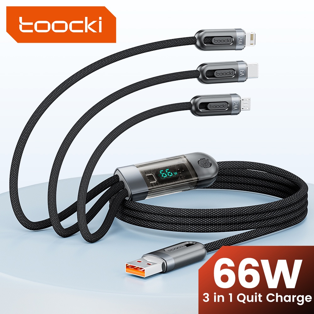 Toocki 3 in 1 สายเคเบิลชาร์จ USB Type C 66W แบบใส สําหรับ Type C Micro lOS – โปรปัง