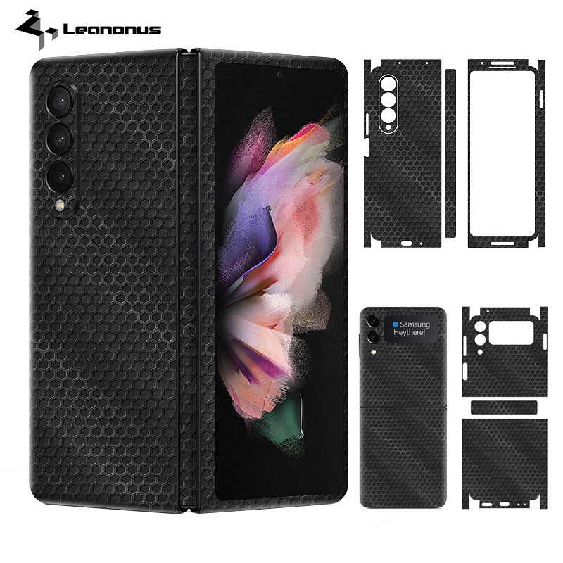 บรรเทาผิวเนื้อสําหรับ Samsung Galaxy Z Fold 5 6 / Z Flip 5 6 คาร์บอนไฟเบอร์Camouflage Back Screen Protector ฟิล์มฝาครอบ Fold5 3M Wrap สติกเกอร์