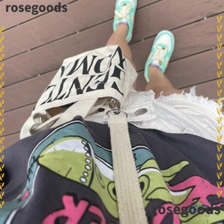 Rosegoods1 กระเป๋าสะพายไหล่ ผ้าแคนวาส พิมพ์ลายตัวอักษร ขนาดใหญ่ จุของได้เยอะ สําหรับผู้หญิง