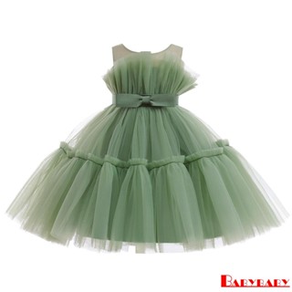 Babybaby- เด็กผู้หญิง หรูหรา โบ แขนกุด ตาข่าย Tulle ชุดตูตู สําหรับวันเกิด งานแต่งงาน