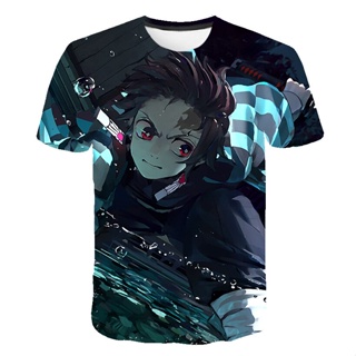 เสื้อยืดแขนสั้น พิมพ์ลายอนิเมะ Demon Slayer