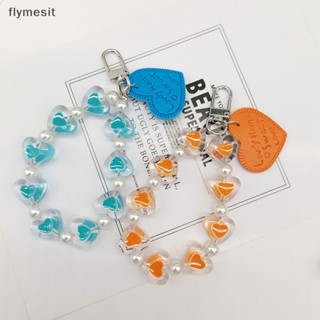 Flymesit พวงกุญแจ สายหนัง ประดับไข่มุก คริสตัล ป้องกันการสูญหาย สําหรับห้อยโทรศัพท์มือถือ กุญแจรถยนต์