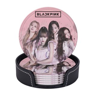 Blackpink ที่รองแก้วหนัง ทรงกลม (6 ชิ้น) ป้องกันคราบและป้องกันน้ําร้อนลวก เหมาะสําหรับร้านอาหาร ห้องครัว สํานักงาน ฯลฯ