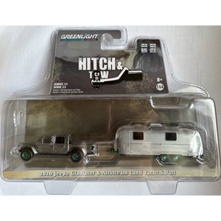 Greenlight 1/64 Hitch &amp; Tow Series 23 - 2020 Jeep Gladiator &amp; Airstream Land Yacht Safari Chase Car (ล้อเขียว) 32230-B