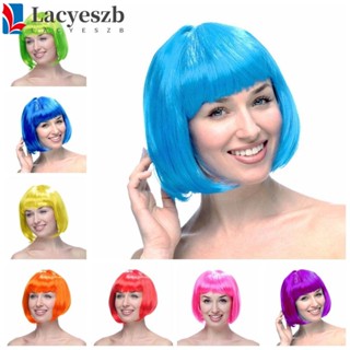 Lacyeszb วิกผมบ๊อบสั้น ตรง ระบายอากาศ สีชมพู แฟชั่น สําหรับแต่งคอสเพลย์ ปาร์ตี้ฮาโลวีน