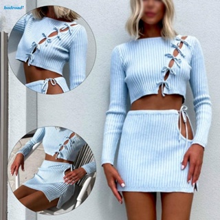 【HODRD】Stand Out from the Crowd Sexy Knitted Strip Top and Tie Hip Skirt Suit for Women【Fashion】