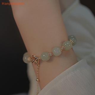 Hanprospree&gt; สร้อยข้อมือ ประดับลูกปัดหยกเทียม หรูหรา สีเขียว เครื่องประดับแฟชั่น สําหรับผู้หญิง