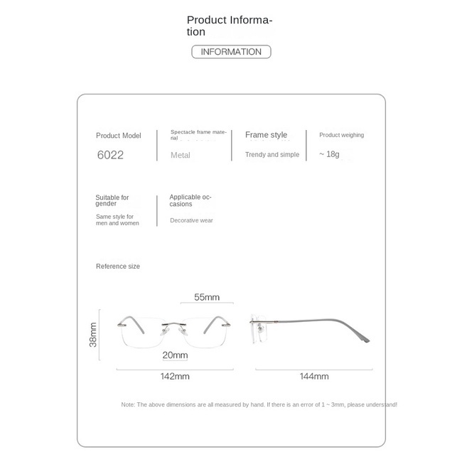[-0°~-500°] แว่นตาสายตาสั้น ไร้ขอบ เบาพิเศษ สไตล์ย้อนยุค ป้องกันแสงสีฟ้า สําหรับผู้ชาย และผู้หญิง - รูปที่ 5