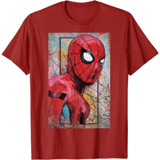 เสื้อยืดแขนสั้นเสื้อยืดโปสเตอร์ลาย Marvel Spider-Man สําหรับผู้ชายS-5XL