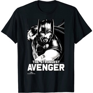 เสื้อยืดแขนสั้นผ้าฝ้ายแท้เสื้อยืดแขนสั้น พิมพ์ลาย Marvel Thor Ragnarok The Strongest Avenger Quote แฟชั่นสําหรับผู้ชาย แ