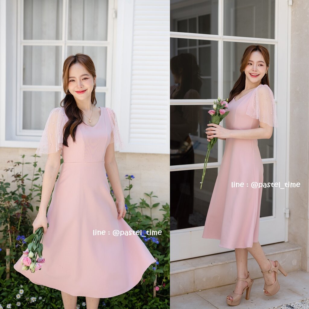 Dear Darling Midi Dress - สีชมพู